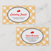 オレンジ色の田舎のギンガムパターン赤いさくらんぼ生産 名刺 (正面/裏面)