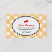 オレンジ色の田舎のギンガムパターン赤いさくらんぼ生産 名刺 (裏面)