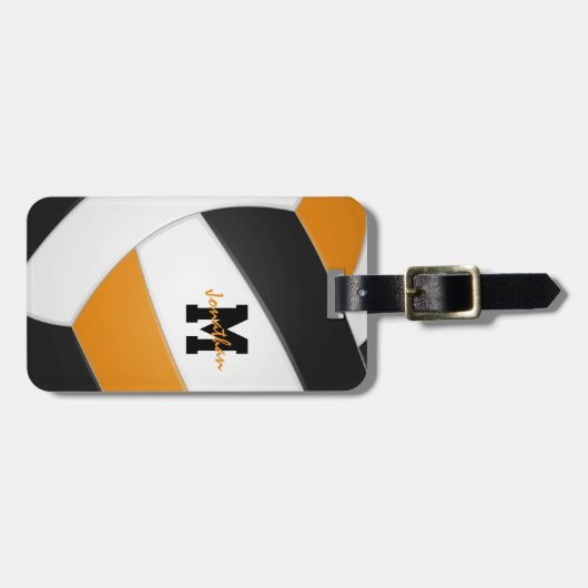 オレンジ色の男の子チームギフトバレーボール ラゲッジタグ (正面横)