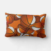 オレンジ色の白いたくさんのバスケットボールの女の子のスポーツルーム ランバークッション (裏面)