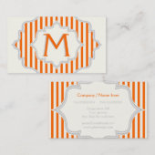 オレンジ色の白いで枠にモノグラムをストライプ入れる 名刺 (正面/裏面)