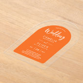 オレンジ色の白いアーチアクリルの結婚式の招モダン待 アクリル招待状 (レイダウン)