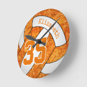 オレンジ色の白いカラフルガーリーバレーボールルーカスタムム ラウンド壁時計 (傾斜)