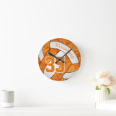 オレンジ色の白いカラフルガーリーバレーボールルーカスタムム ラウンド壁時計 (ホーム)