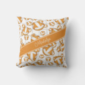 オレンジ色の白いガーリーバレーボールのパターン網アクセント クッション (正面)