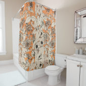 オレンジ色の白いグラフィックフラワーパターン シャワーカーテン (インサイチュ)