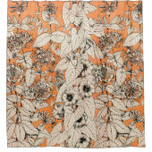 オレンジ色の白いグラフィックフラワーパターン シャワーカーテン (正面)