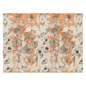 オレンジ色の白いグラフィックフラワーパターン テーブルクロス (正面(横))