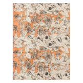 オレンジ色の白いグラフィックフラワーパターン テーブルクロス (正面)