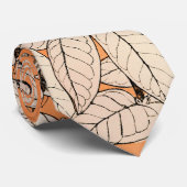 オレンジ色の白いグラフィックフラワーパターン ネクタイ (ロール)