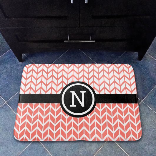 オレンジ色の白いシボロンパターンモノグラムはっきりしたモダン バスマット