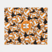 オレンジ色の白いスクールチームのカラーバレーボールガーリーボール フリースブランケット (正面(横))