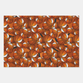 オレンジ色の白いスポーツチームはバスケットボールのギフトに色を付ける ラッピングペーパーシート