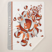 オレンジ色の白いスポーツデコットのバスケの吹き出し シェルパブランケット (正面)