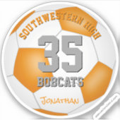 オレンジ色の白いチームカラーの子供たち10代のサッカー シール (正面)