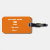 オレンジ色の白いチームカラーカスタムバスケットボール ラゲッジタグ (裏面横)