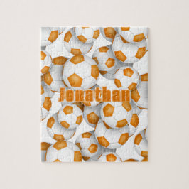 オレンジ色の白いチームカラーキッズサッカー ジグソーパズル