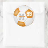 オレンジ色の白いチームカラーサッカーボールパーソナライズされた ラウンドシール (バッグ)