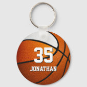 オレンジ色の白いチームカラーリアルなバスケットボール キーホルダー (正面)