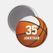 オレンジ色の白いチームカラーリアルなバスケットボール マグネット (正面/裏面)