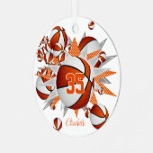 オレンジ色の白いバスケットの星の女の子を見る メタルオーナメント (正面左)