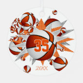 オレンジ色の白いバスケットの星の女の子を見る メタルオーナメント (裏面)