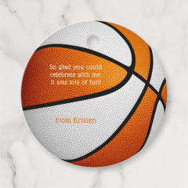 オレンジ色の白いバスケットボールの女の子の誕生日パーティー フェイバータグ