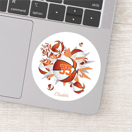 オレンジ色の白いバスケットボールの星の女の子の名前 シール (詳細)