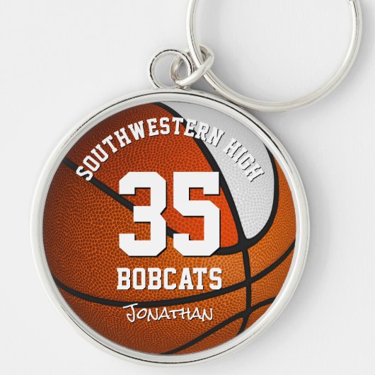 オレンジ色の白いバスケットボールの男の子のジャージー番号 キーホルダー (正面)
