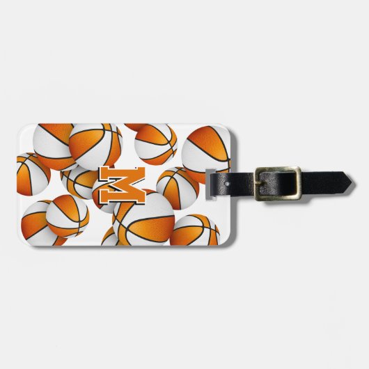 オレンジ色の白いバスケットボールの群パーソナライズされたれ ラゲッジタグ (正面横)