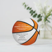 オレンジ色の白いバスケットボールをテーマにした誕生日パーティー 案内状 (スタンド正面)