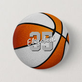 オレンジ色の白いバスケットボールチームのスピリット 缶バッジ (正面)