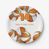 オレンジ色の白いバスケットボール女の子の誕生日パーティー ペーパープレート (正面)