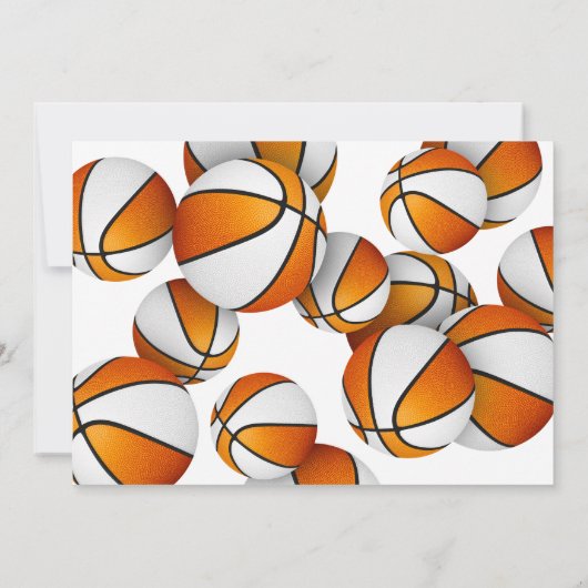 オレンジ色の白いバスケットボール女の子の誕生日パーティー 招待状 (裏面)
