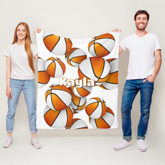 オレンジ色の白いバスケットボール女の子スポーツルームの装飾 フリースブランケット (インサイチュ)
