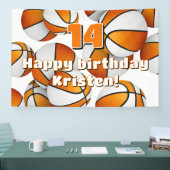 オレンジ色の白いバスケットボール若いアスリートパーティー 横断幕 (トレードショー)