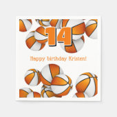 オレンジ色の白いバスケット子供の誕生日パーティー スタンダードカクテルナプキン (正面)