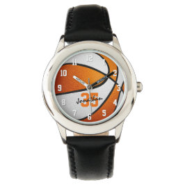 オレンジ色の白いバスケパーソナライズされたット 腕時計