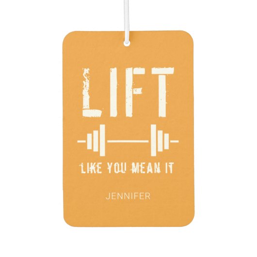 オレンジ色の白いフィットネス引用文リフトあなたのような意味 カーエアーフレッシュナー (正面)