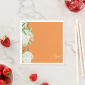 オレンジ色の白いフローラスクリプト名ブライダルシャワー スタンダードカクテルナプキン (インサイチュ)