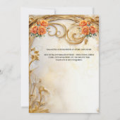 オレンジ色の白いブライダルガウンバラ豪華な花 招待状 (裏面)