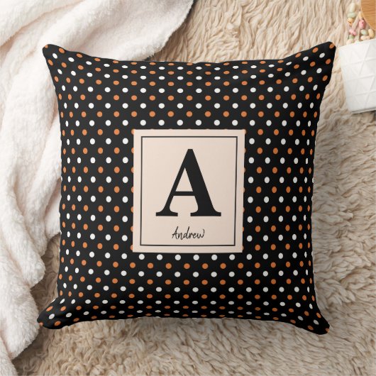 オレンジ色の白いポルカ装飾用クッション クッション (ブランケット)