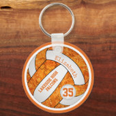 オレンジ色の白い学校の色の名前をカスタムするバレーボール キーホルダー (正面)