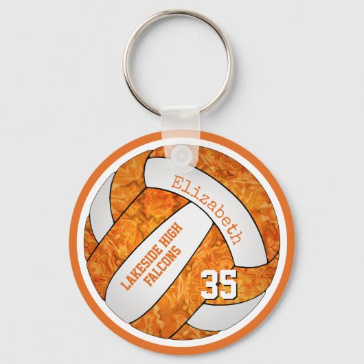 オレンジ色の白い学校の色の名前をカスタムするバレーボール キーホルダー (裏面)