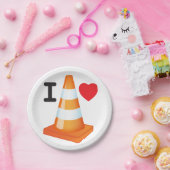 オレンジ色の白い学生のパンクとトラフィックコーン ペーパープレート (パーティー)