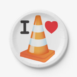 オレンジ色の白い学生のパンクとトラフィックコーン ペーパープレート