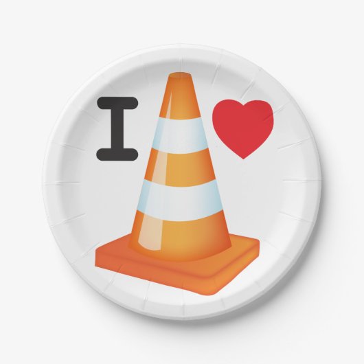 オレンジ色の白い学生のパンクとトラフィックコーン ペーパープレート (正面)