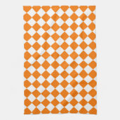 オレンジ色の白い市松模様にダイヤモンド模様 キッチンタオル (縦)