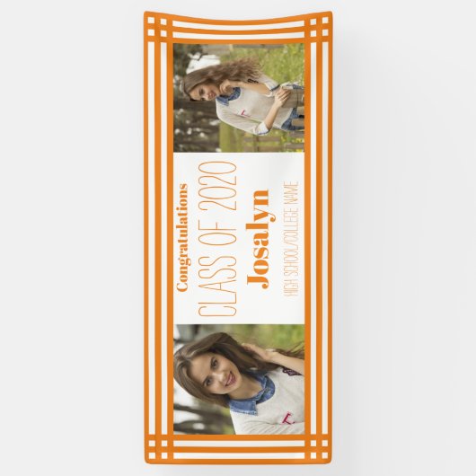 オレンジ色の白い幾何学的2枚の写真の卒業 横断幕 (縦)