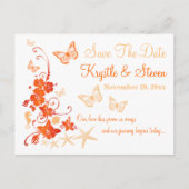 オレンジ色の白い熱帯ビーチ日付はがきを保存 案内ポストカード (正面)